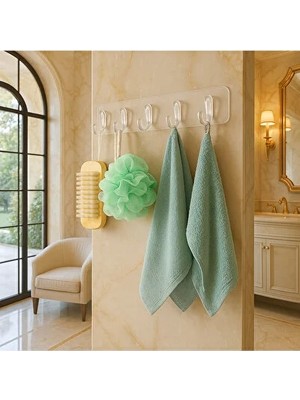 CATEKSSS Yapışkanlı Şeffaf Duvar Askısı Banyo Mutfak Düzenleyici Askı Pratik Kanca Askılık Plastik Şeffaf Cn