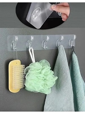 CATEKSSS Yapışkanlı Güçlü Şeffaf 5 Li Askılık Kapı Arkası Mutfak Duvar Banyo Düzenleyici Askı Plastik Turuncu