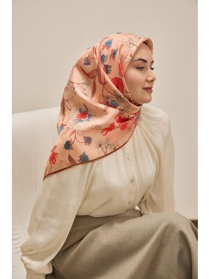 Silk Home Twill Ipek Eşarp Çiçek Rüyası Pudra 90X90