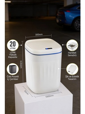 Ototechparca 20 Litre Hareket Sensörlü Akıllı Çöp Kovası Beyaz