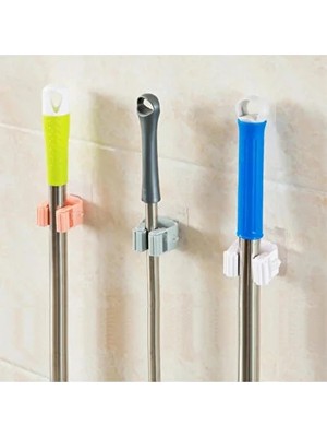 CATEKSSS 4 Adet Yapışkanlı Pratik Çok Amaçlı Mop, Paspas,süpürge, Fırça Temizlik Fırçası Tutucu Askısı Gri