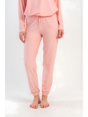 Obje Kadın Pembe Marla Paçası Lastikli Pijama Altı