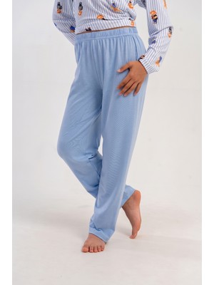 Obje Kız Çocuk Mavi Likra Polyvıscon Pijama Altı