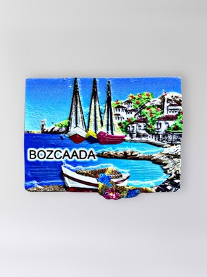 Mundy Bozcaada Polyester Kabartmalı Magnet 7 x 5 cm Dekoratif Hediyelik Buzdolabı Süsü (KOD:1711)