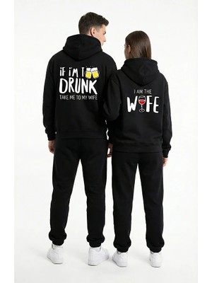 NEVERMIND Unisex Çift Oversize Hoodie 2’li Set – Siyah Mizahi Yazı Baskılı Sevgili Kombini