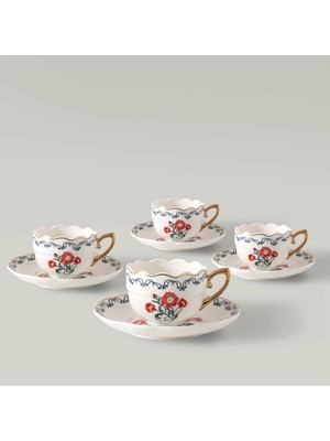 Linens Kael Porselen 4'lü 90 ml Kahve Fincan Takımı Renkli