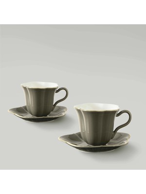 Linens Aveline Porselen 2'li 100 ml Kahve Fincan Takımı Haki Gold