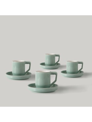 Linens Ciela Porselen 4'lü 90 ml Kahve Fincan Takımı Mint Gümüş