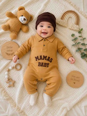 Uçurtma Baby Kids Coşay Baby Mamas Baby Baskılı Mevsimlik 2'li Erkek Bebek Tulum Şapka Takımı