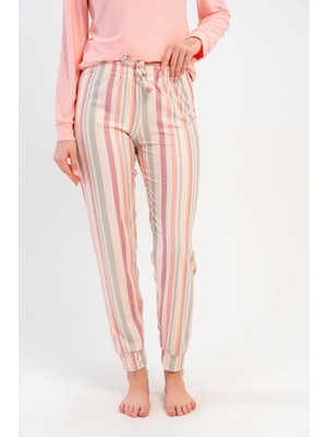 Obje Kadın Pembe Marla Paça Manşetli Pijama Altı