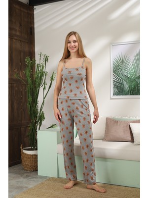 Obje Kadın Grimelanj Ayı Baskılı Ribana Pijama Altı