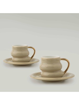Linens Petal Porselen 2'li 95 ml Kahve Fincan Takımı Bej Gold