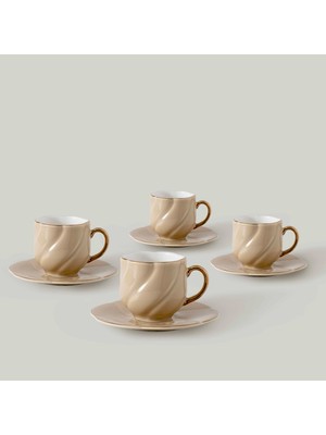 Linens Arias Porselen 4'lü 90 ml Kahve Fincan Takımı Somon Gold