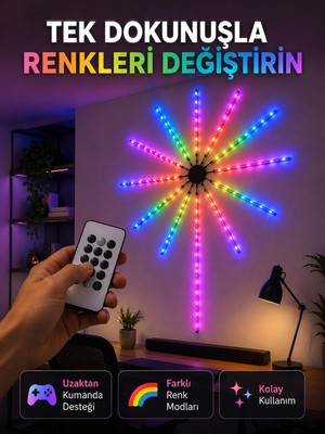 Marsilyan Rgb LED Fireworks Duvar Lambası Uzaktan Kumandalı Telefon Kontrollü Ortam Aydınlatması
