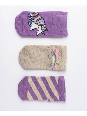 Obje Kız Çocuk Unicorn Desen 3'lü Soket Çorap
