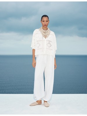 Marks & Spencer Saf Pamuklu Brode Kaftan Bluz