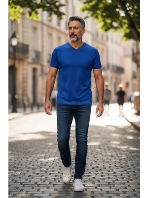 Eren Style Pamuklu V Model Kısa Kol T-Shirt