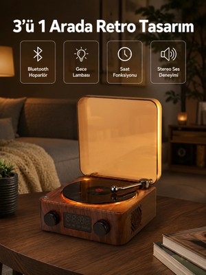 Urfakent Stereo Bluetooth Hoparlör – Gece Lambalı ve Saat Göstergeli Yeni Nesil