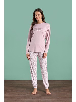 Obje Kadın Gül Kurusu Uzun Kollu Pijama Takımı