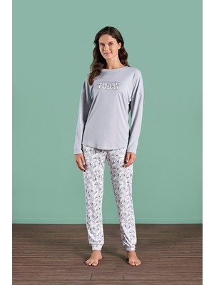 Obje Kadın Gri Uzun Kollu Pijama Takımı
