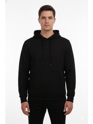 Obje Erkek Siyah Kapşonlu Uzun Kol Sweat