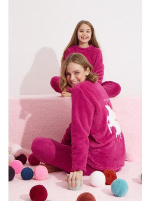 Siyah İnci Fuşya Alt-Üst Wellsoft Nakışlı Pijama Takım