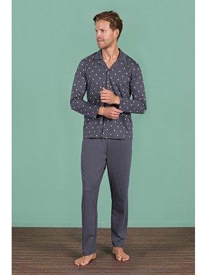 Obje Erkek Füme Önden Düğmeli Pijama Takımı