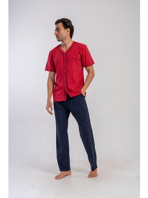 Obje Erkek Bordo Battal Önden Düğmeli Pijama Takımı