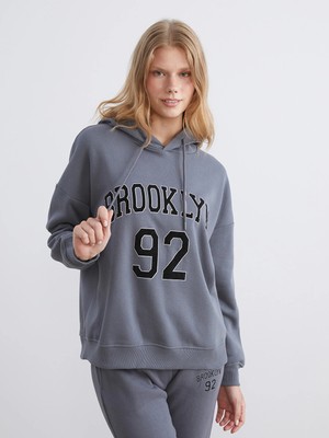 Lc Waikiki Yeni Sezon Brooklyn Baskılı Oversize Kadın Kalın Hoodie