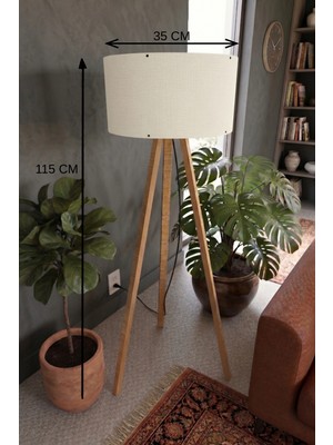 Marsilyan 3 Ayaklı Tripod Lambader Krem Kumaş Başlık