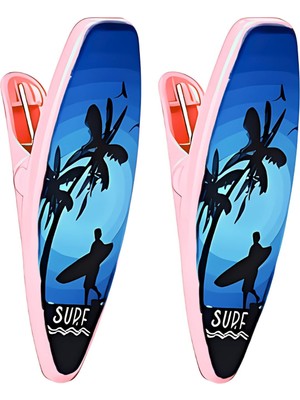 Starseven Plaj Havlusu Mandal Klipsi, Sörf Temalı, Pembe Desenli, 2'li Set, Dayanıklı Plastik, Taşına