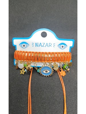 Nd Jewelry Alaçatı Nazar Deri İpli Bileklik & Halhal – Turuncu