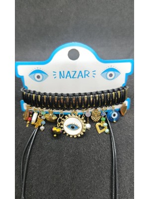 Nd Jewelry Alaçatı Nazar Deri İpli Bileklik & Halhal – Siyah