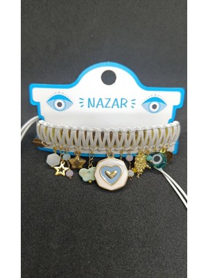 Nd Jewelry Alaçatı Amour Deri İpli Bileklik & Halhal – Beyaz