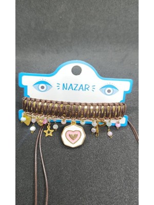 Nd Jewelry Alaçatı Blush Deri İpli Bileklik & Halhal – Kahverengi