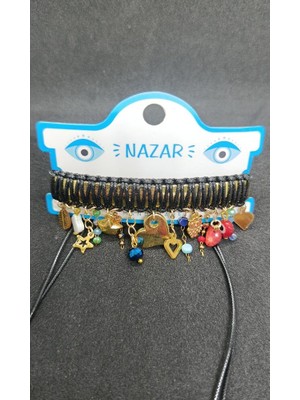 Nd Jewelry Alaçatı Heart Charm Deri İpli Bileklik & Halhal – Siyah