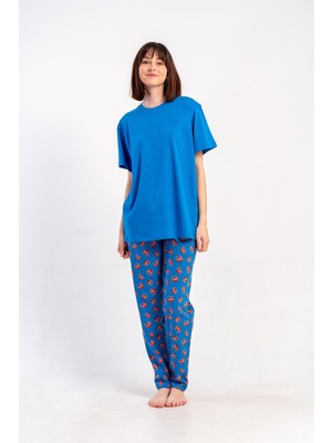 Obje Kadın Mavi Oversize Tişört