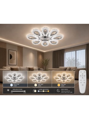 Yagmur Model Plafonyer Avize 3 Renk LED Isıklı Kumandalı Salon Oturma Odası Avize