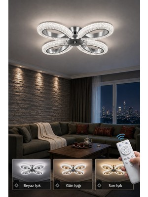 Yagmur Model Plafonyer Avize 3 Renk LED Isıklı Kumandalı Salon Oturma Odası Avize
