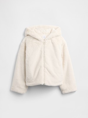 Gap Kız Çocuk Beyaz Relaxed Suni Kürk Ceket Uzun Kol Cepli Fonksiyonel Model