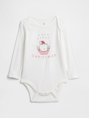 Gap Bebek Beyaz Grafik Desenli Bodysuit