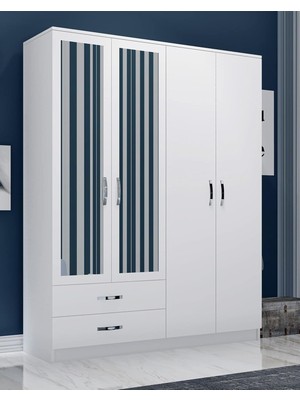 Metalia Gm 071 Novado 4 Kapılı 2 Çekmeceli Aynalı Gardrop Dolap