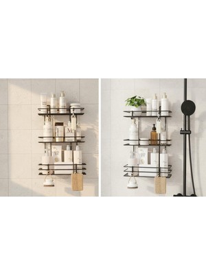 Teome Paslanmaz Yapışkanlı 3 Katlı Banyo Rafı Duş Şampuanlık Duvar Düzenleyici Organizer