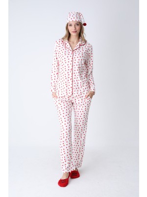 Obje Kadın Beyaz Üzeri Kalp Desen Pijama Altı