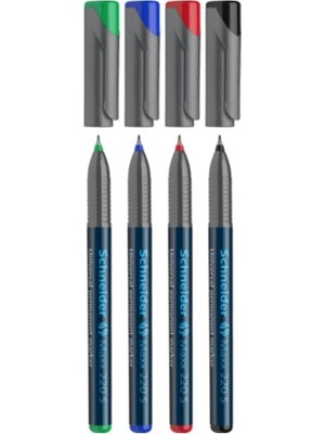 Schneider Maxx 220 Asetat Kalemi, S Uç, 4 Renk Set, Permanent Kalem, Siyah, Mavi, Yeşil, Kırmız�
