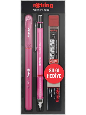 Rotring Visuclick Jel Okul Seti 0,7 Mm, Mekanik Kurşun Kalem, Uç ve Silgi Seti, Pembe