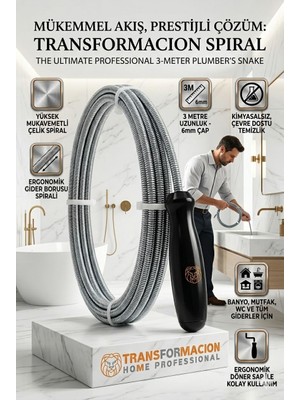 3 Metre Lavabo Açıcı Tel / Tıkanıklık Giderici Spiral / Banyo Mutfak Gider Açma Aparatı, Pom