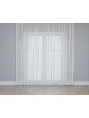 Gauze Fabric Design Folded Keten Plus Krem Tül Perde 175 x 250 - Normal Pile (1 x 2.5)