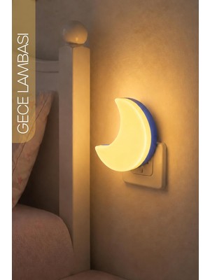 Yarım Ay Gece Lambası On/off Tuşlu Koridor Hol Işığı Uyuma Işığı Sarı K6975