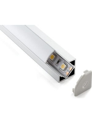 Köşe LED Profil Kanal Alüminyum 2mt. Sıva Üstü Eloksallı 18X18MM Opak Şeffaf Pleksi Kapaklı
